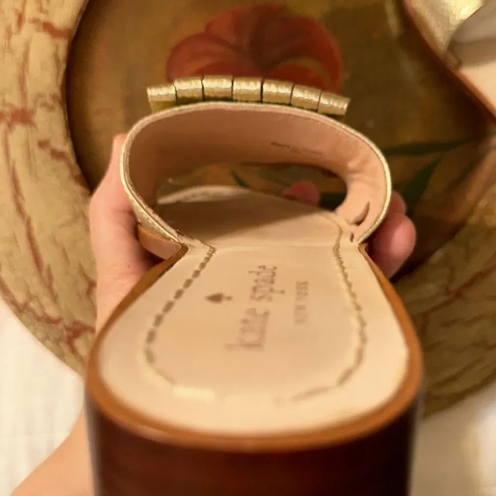 kate spade 6 Brie Kilkie Gold Metallic Leather Slides Sandals - Picture 12 of 16